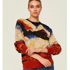 Nicole Miller UFO Intarsia Cotton Multicolor cozy Sweater Sz Small - FALL!